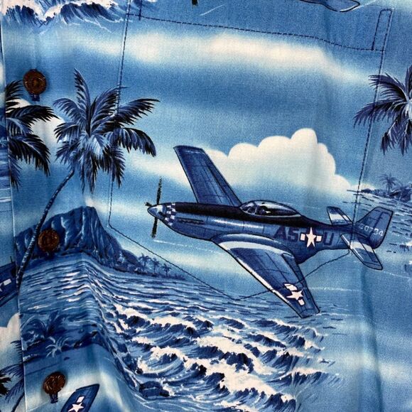 RJC MEN'S Blue Vintage Hawaiian Short Sleeve Graphic Shirt US M - Picture 4 of 5